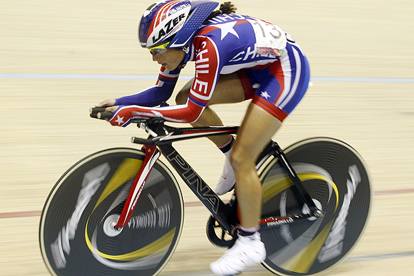 Munoz of Chile competes in a qualifying round of the women's omnium individual pursuit cycling competition at the Pan American Games in Guadalajara